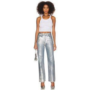 EB Denim Metallic Silver Blue High Rise Straight Leg Jeans